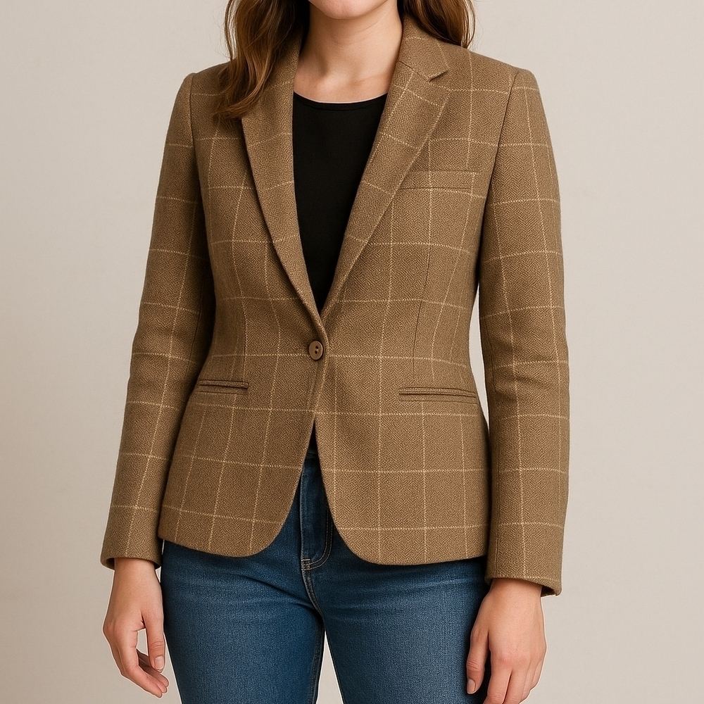 VTG Black Label Ralph Lauren Womens USA Wool Alpaca Windowpane Blazer-Size 8 NWT